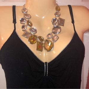 Traci Lynn Yellow Silver Bold Bib Signed Statement Necklace